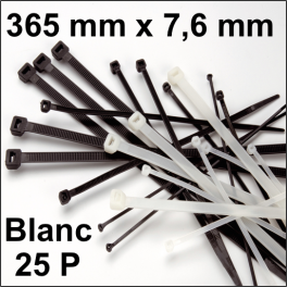 25 Colliers de serrage. Serre-câbles attache-câbles Blanc 365 x 7,6 mm 