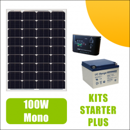 Kit panneau solaire 100W Mono 12V av régulateur 10A et batterie