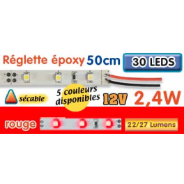 Réglette LED époxy 50 cm 2W4 12V rouge