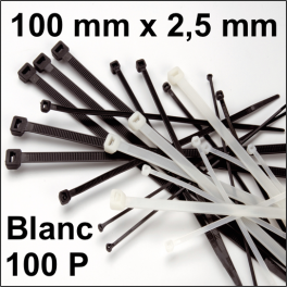 100 Colliers de serrage. Serre-câbles attache-câbles Blanc 100 x 2,5 mm 