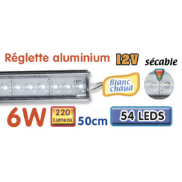 Réglette LED alu 50 cm 6W 12V blanc chaud