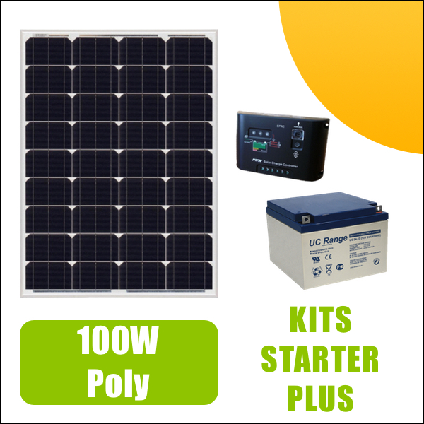 Kit panneau solaire 100W Poly 12V av régulateur 10A et batterie à 459,00€