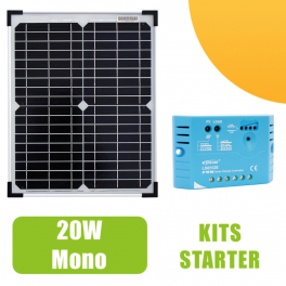 Kit panneau solaire Monocristallin 20W 12V et régulateur 5A