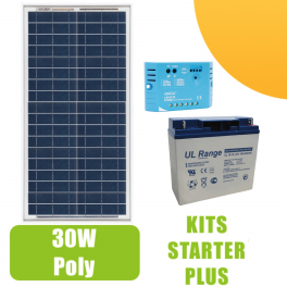 Kit panneau solaire 30W 12V avec régulateur 5A et batterie