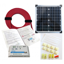 Kit panneau solaire photovoltaiïque monocristallin 20W / 12V avec régulateur de charge et accessoires de cablage