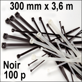 100 Colliers serrage. Serre-câbles attache-câbles Noir 300 x 3,6 mm 